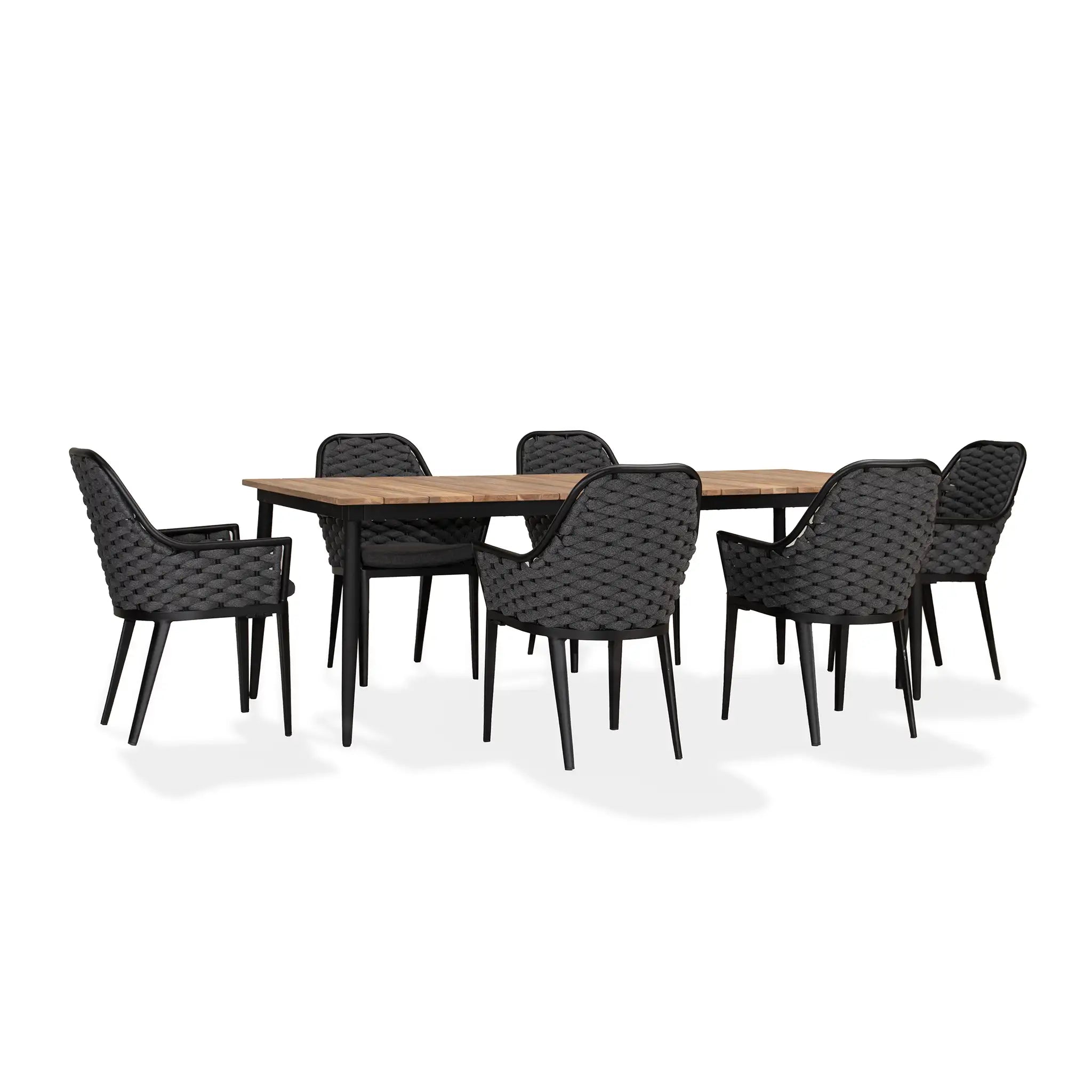Harmonia Living Parlor Louie 6 Seat Aluminum Reclaimed Teak Outdoor Dining Set 2
