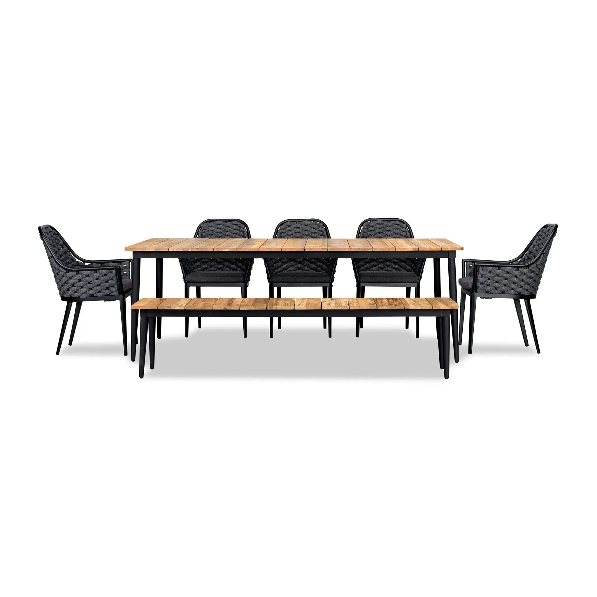Harmonia Living Parlor Louie 7 to 8 Seat Aluminum Reclaimed Teak Dining Set with Bench 2