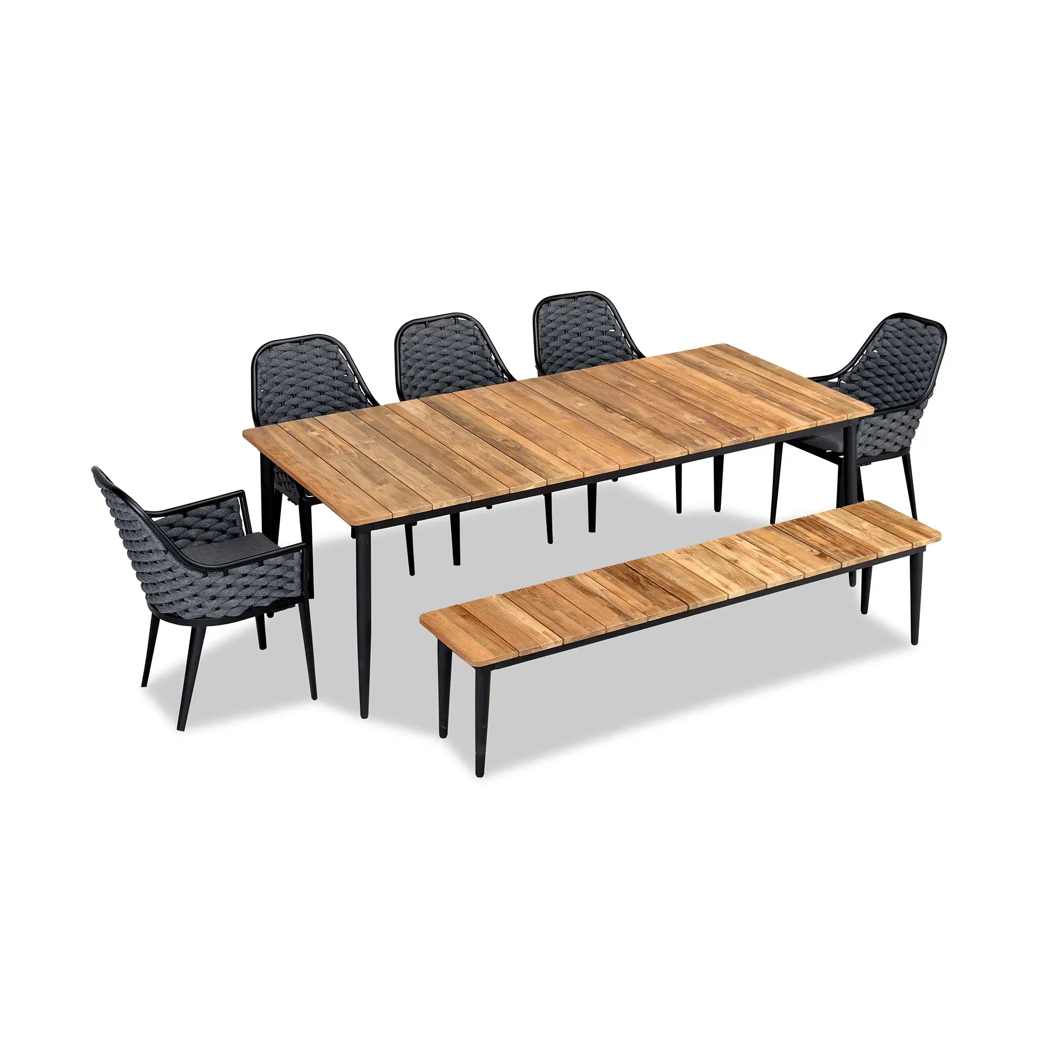 Harmonia Living Parlor Louie 7 to 8 Seat Aluminum Reclaimed Teak Dining Set with Bench 1
