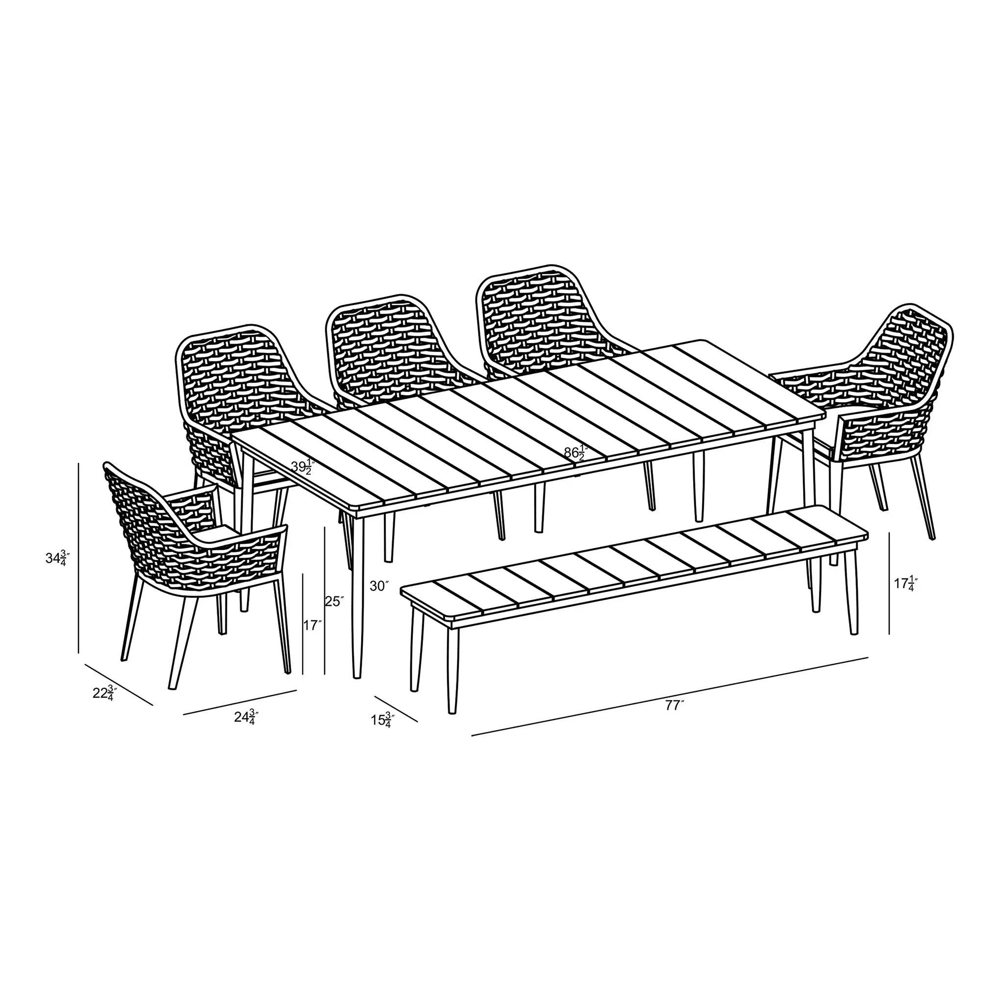 Harmonia Living Parlor Louie 7 to 8 Seat Aluminum Reclaimed Teak Dining Set with Bench 8