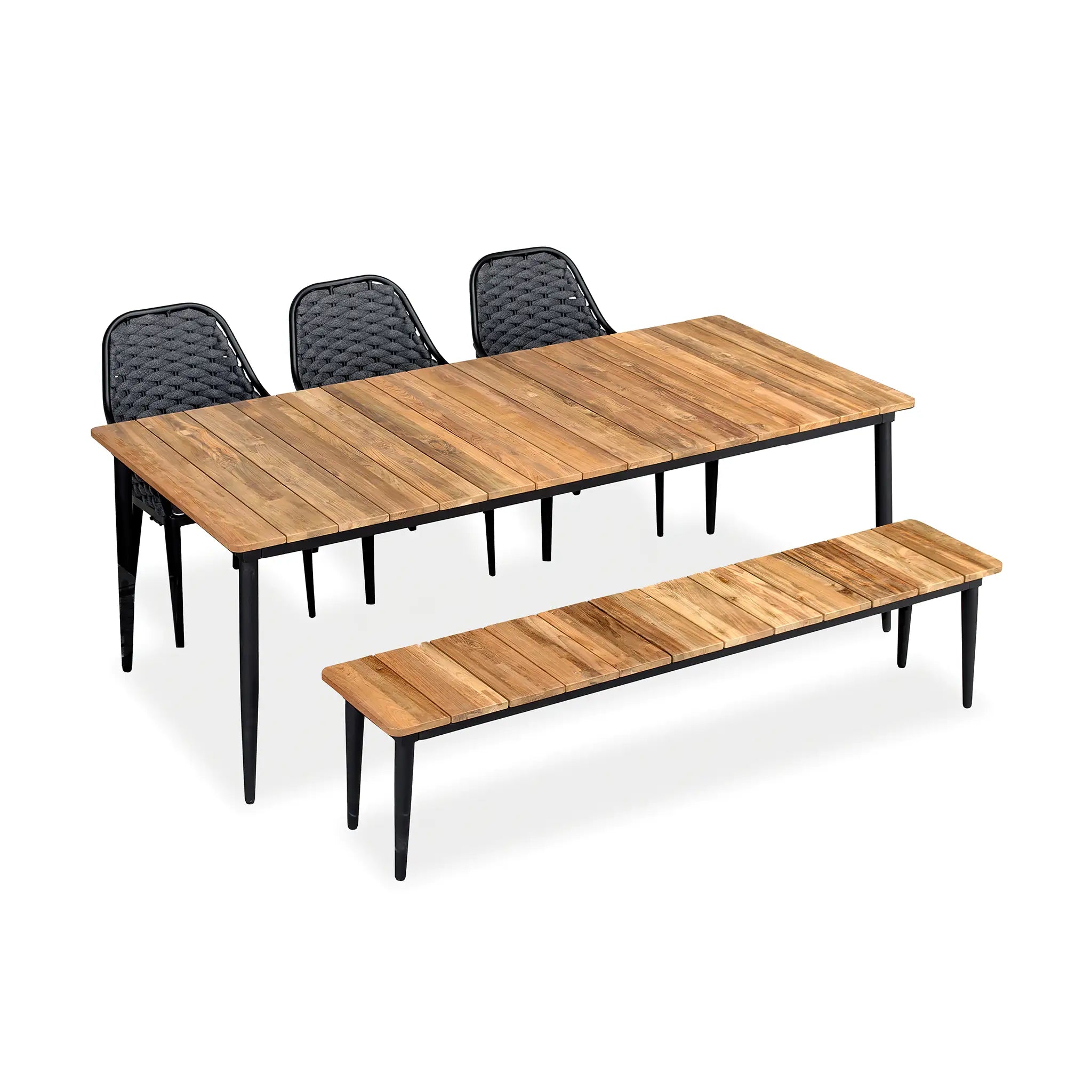 Harmonia Living Parlor Louie 5 to 6 Seat Aluminum Reclaimed Teak Dining Set w/ Bench 3