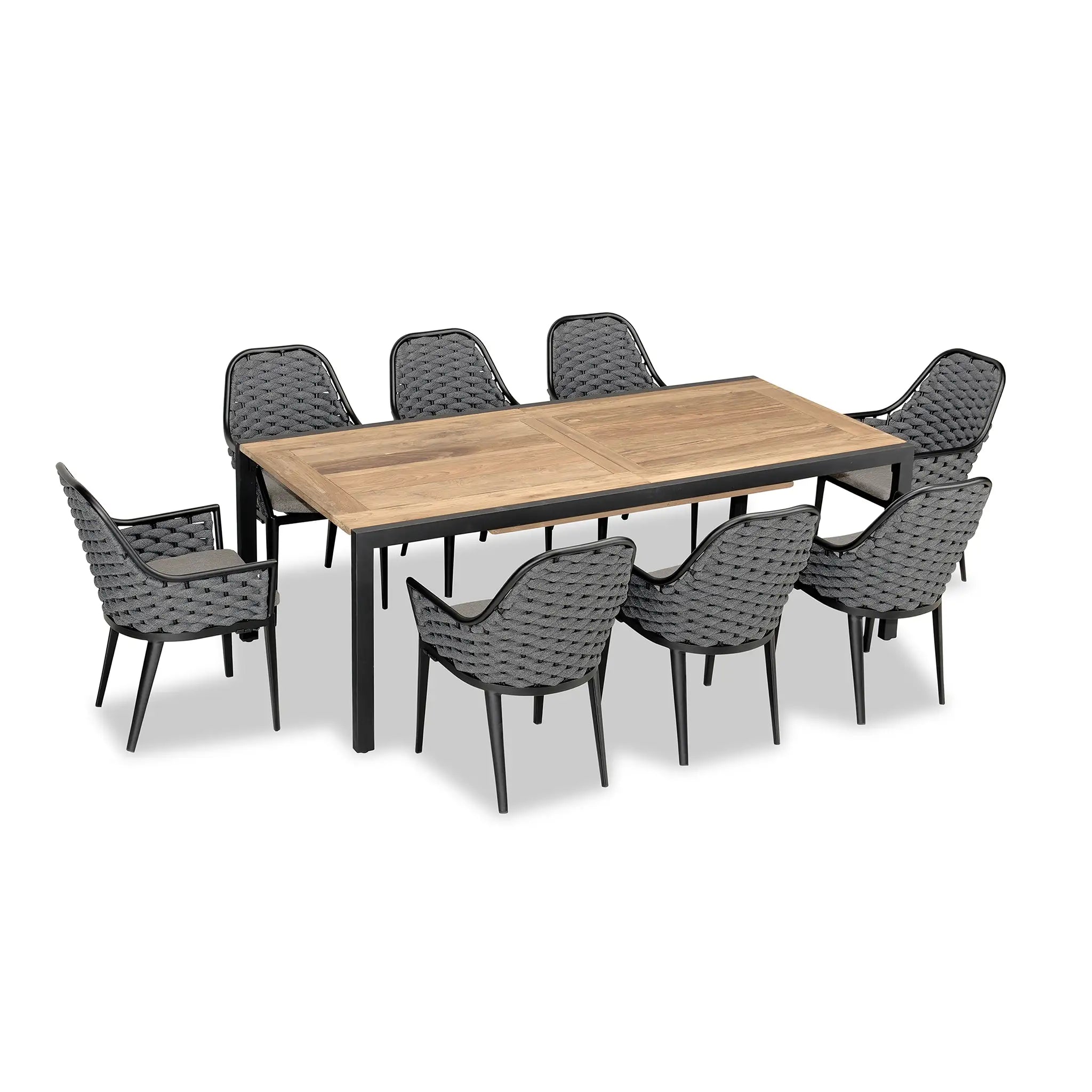 Harmonia Living Parlor Communal 8 Seat Aluminum Extendable Reclaimed Teak Dining Set 4