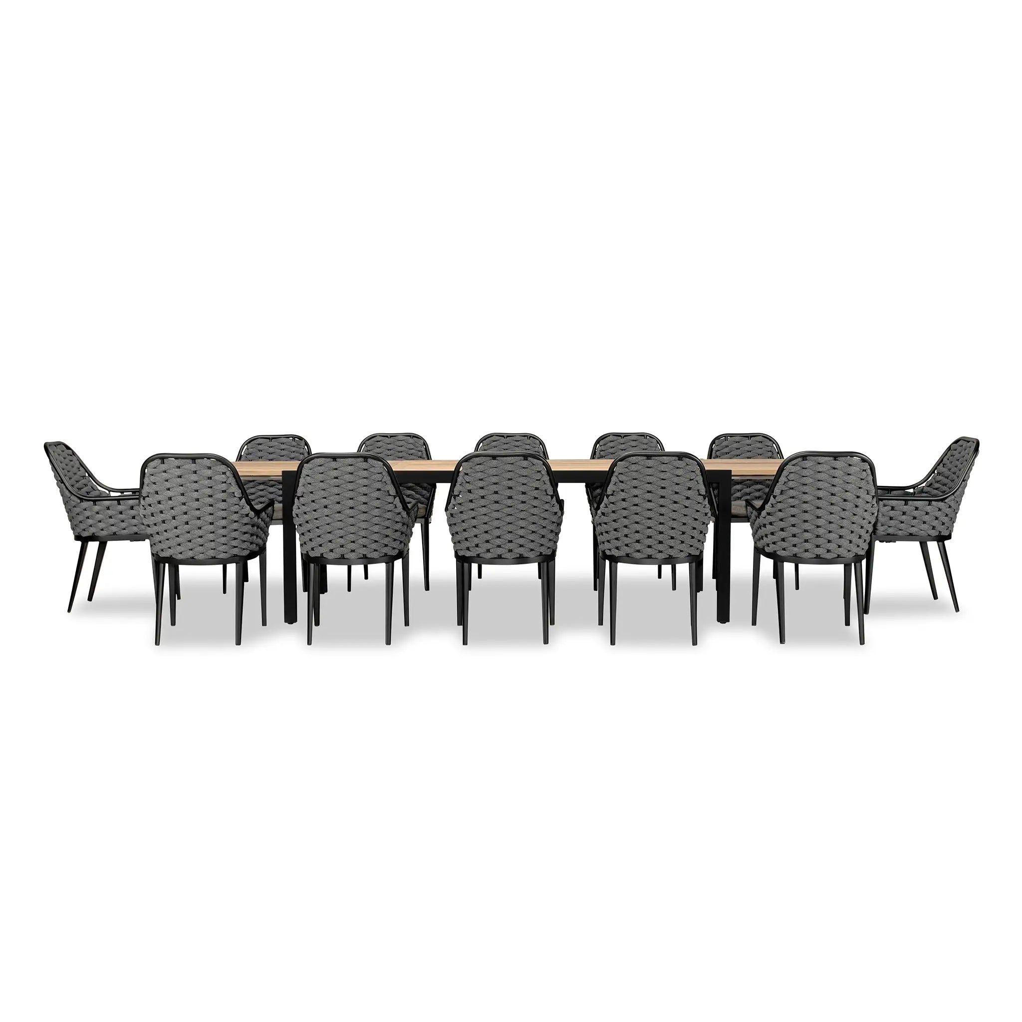 Harmonia Living Parlor Communal 12 Seat Aluminum Extendable Reclaimed Teak Dining Set 1