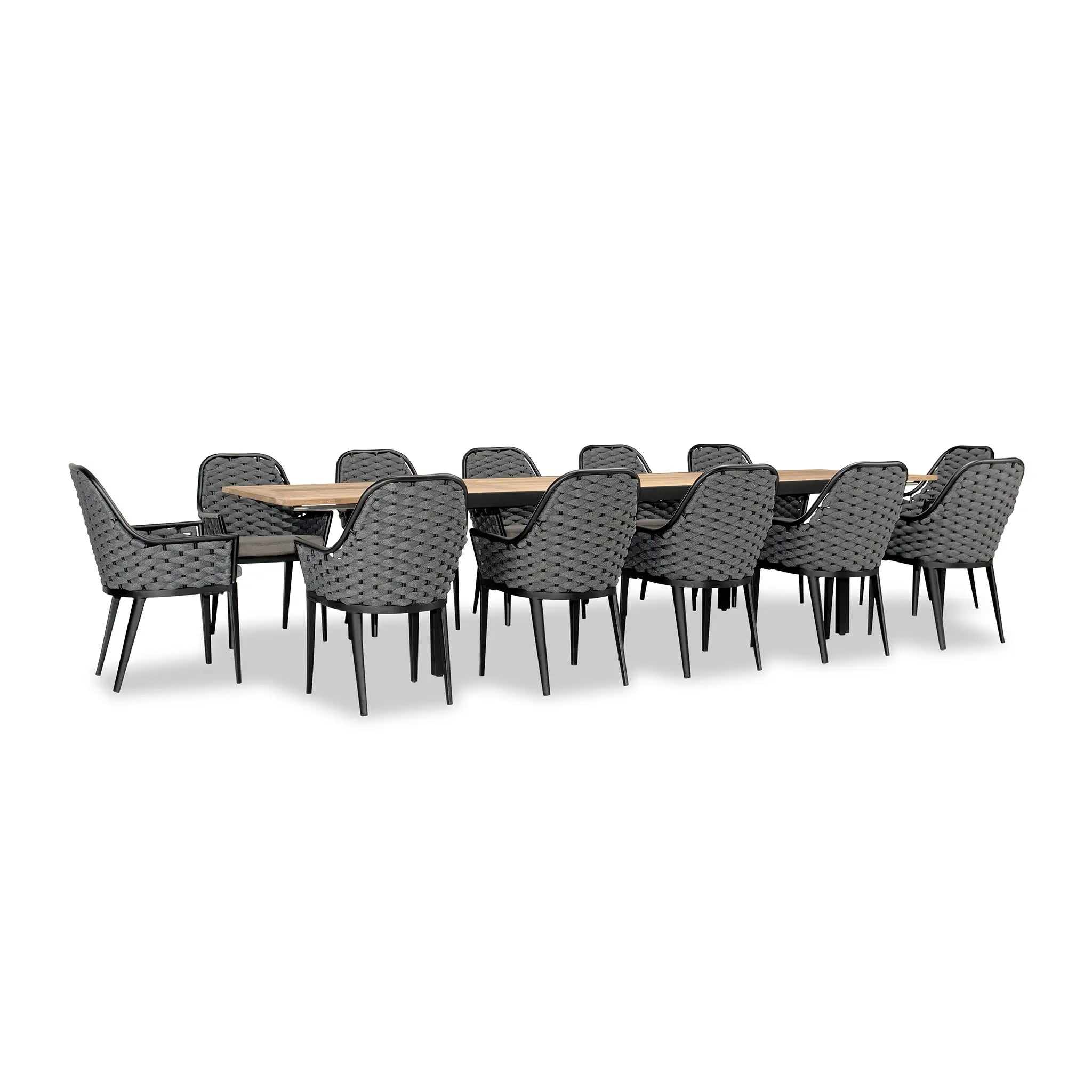 Harmonia Living Parlor Communal 12 Seat Aluminum Extendable Reclaimed Teak Dining Set 2