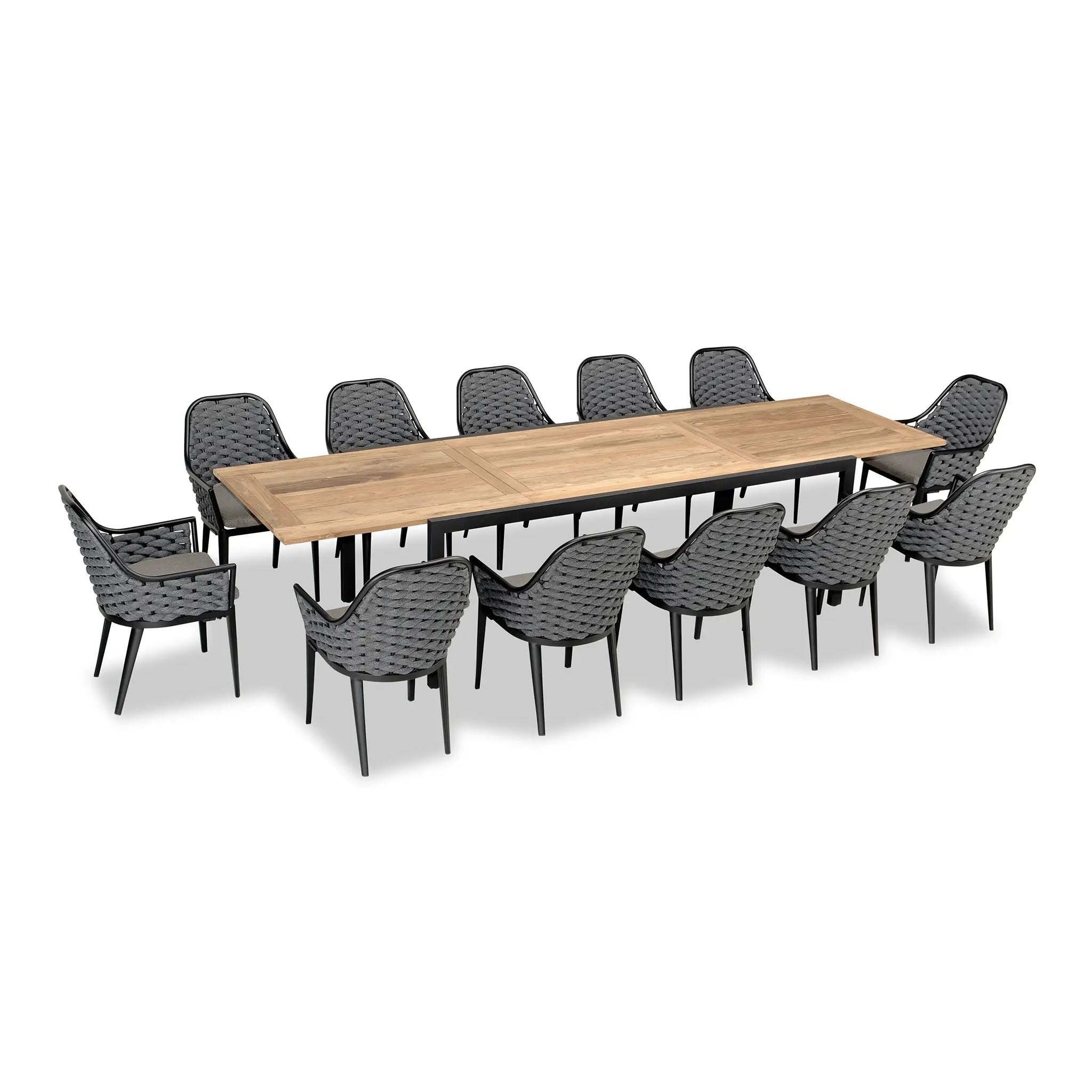 Harmonia Living Parlor Communal 12 Seat Aluminum Extendable Reclaimed Teak Dining Set 3