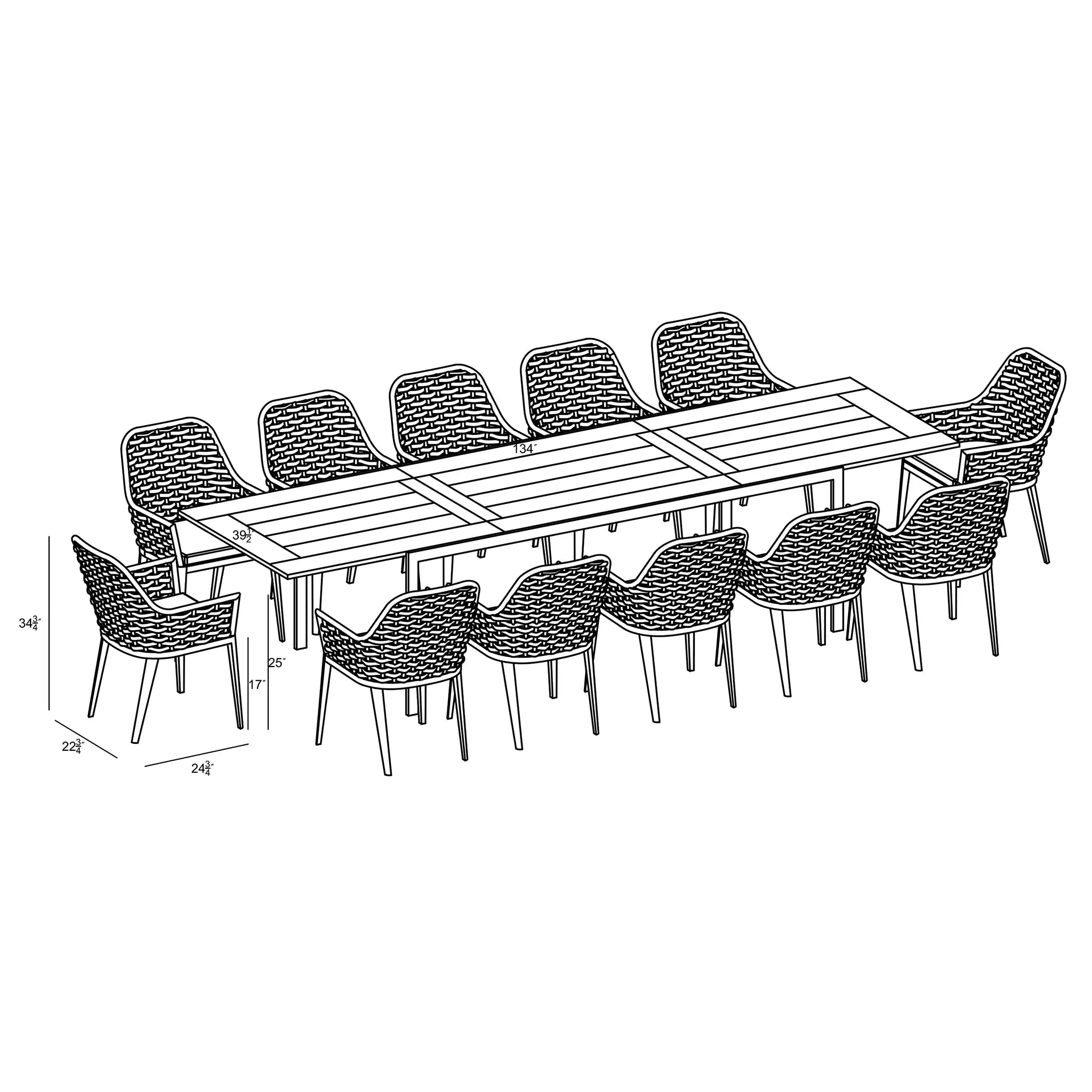 Harmonia Living Parlor Communal 12 Seat Aluminum Extendable Reclaimed Teak Dining Set 7