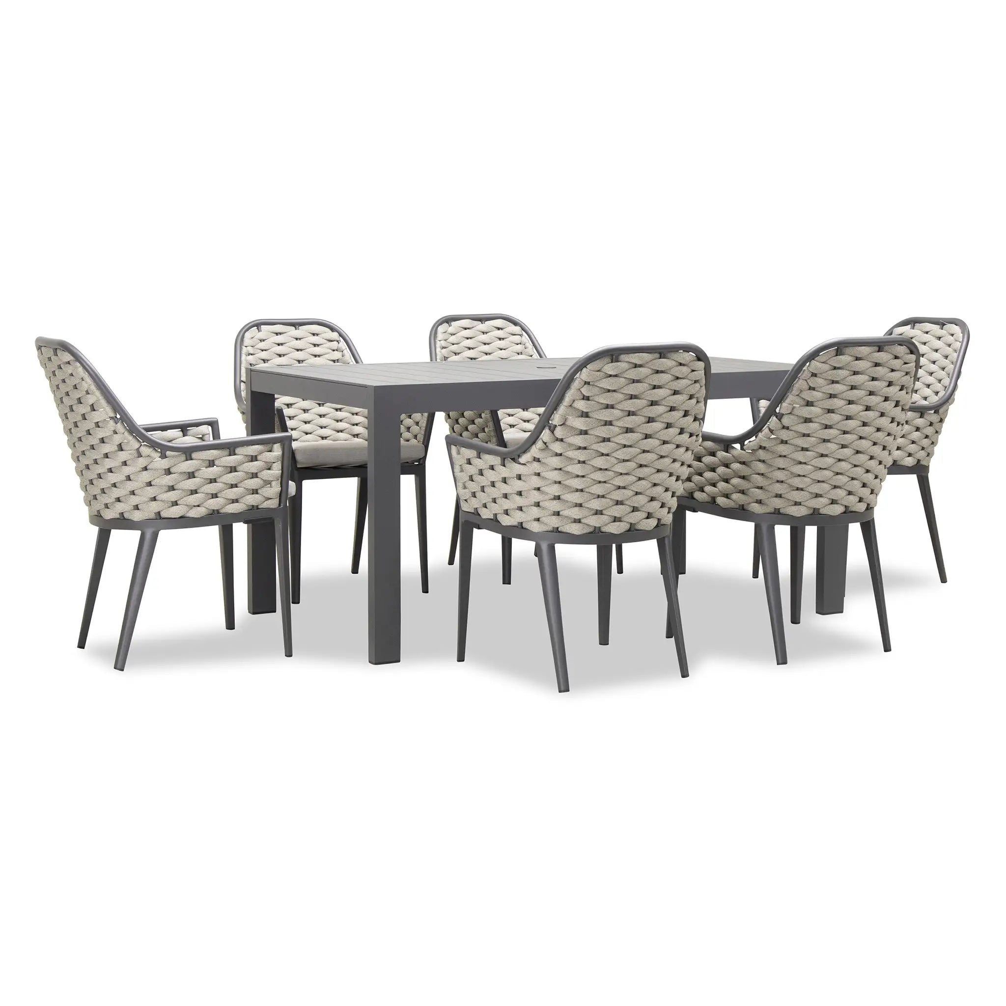 Harmonia Living Parlor Classic 6 Seat Aluminum Rectangular Dining Table - Slate 2