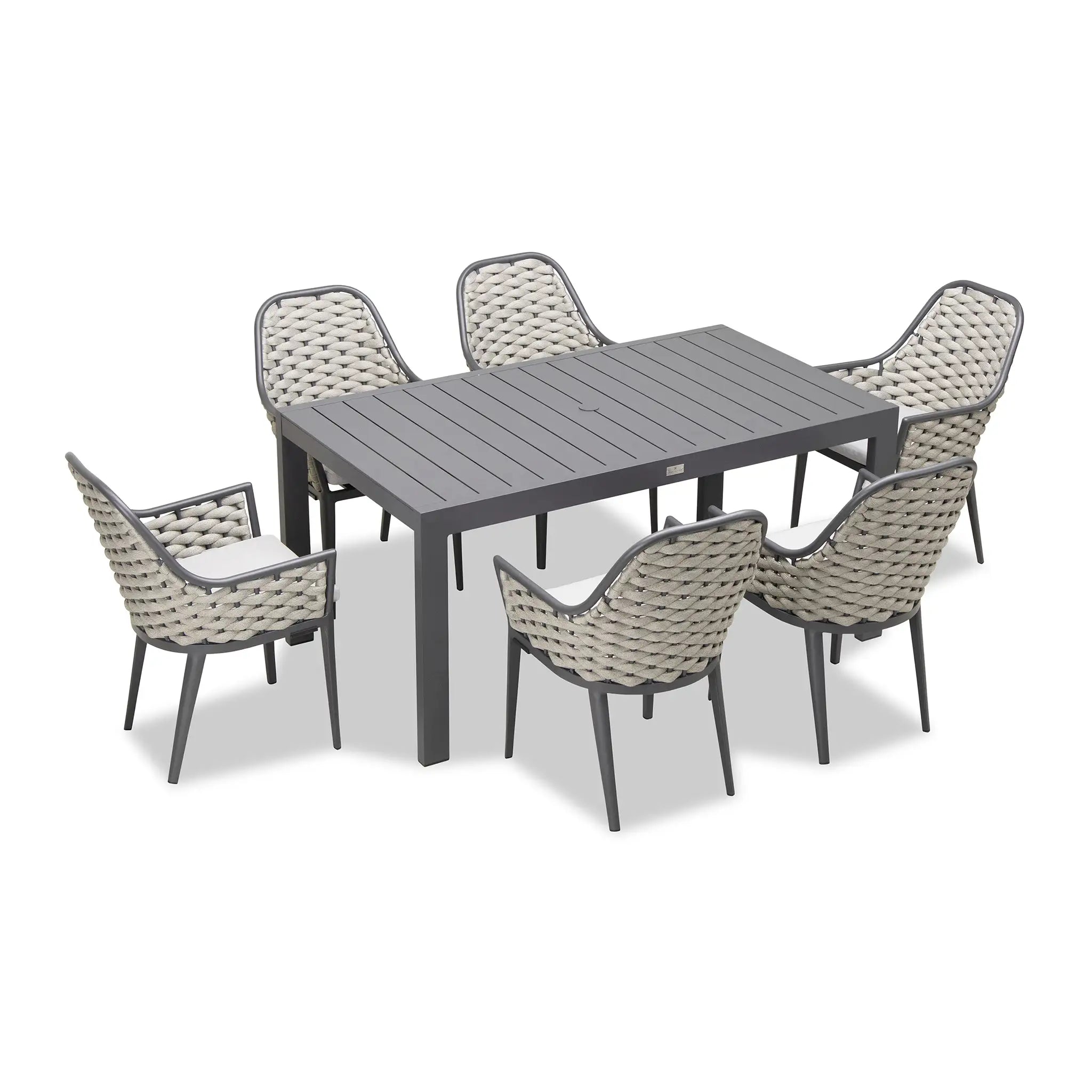 Harmonia Living Parlor Classic 6 Seat Aluminum Rectangular Dining Table - Slate 1