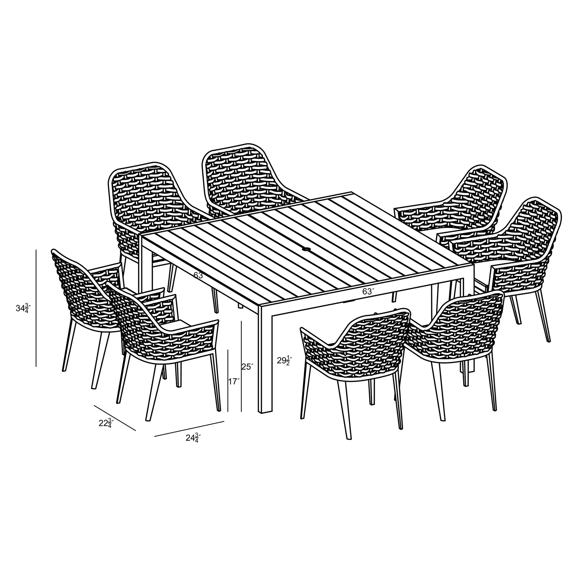 Harmonia Living Parlor Classic 8 Seat Aluminum Square Dining Table - Slate 7