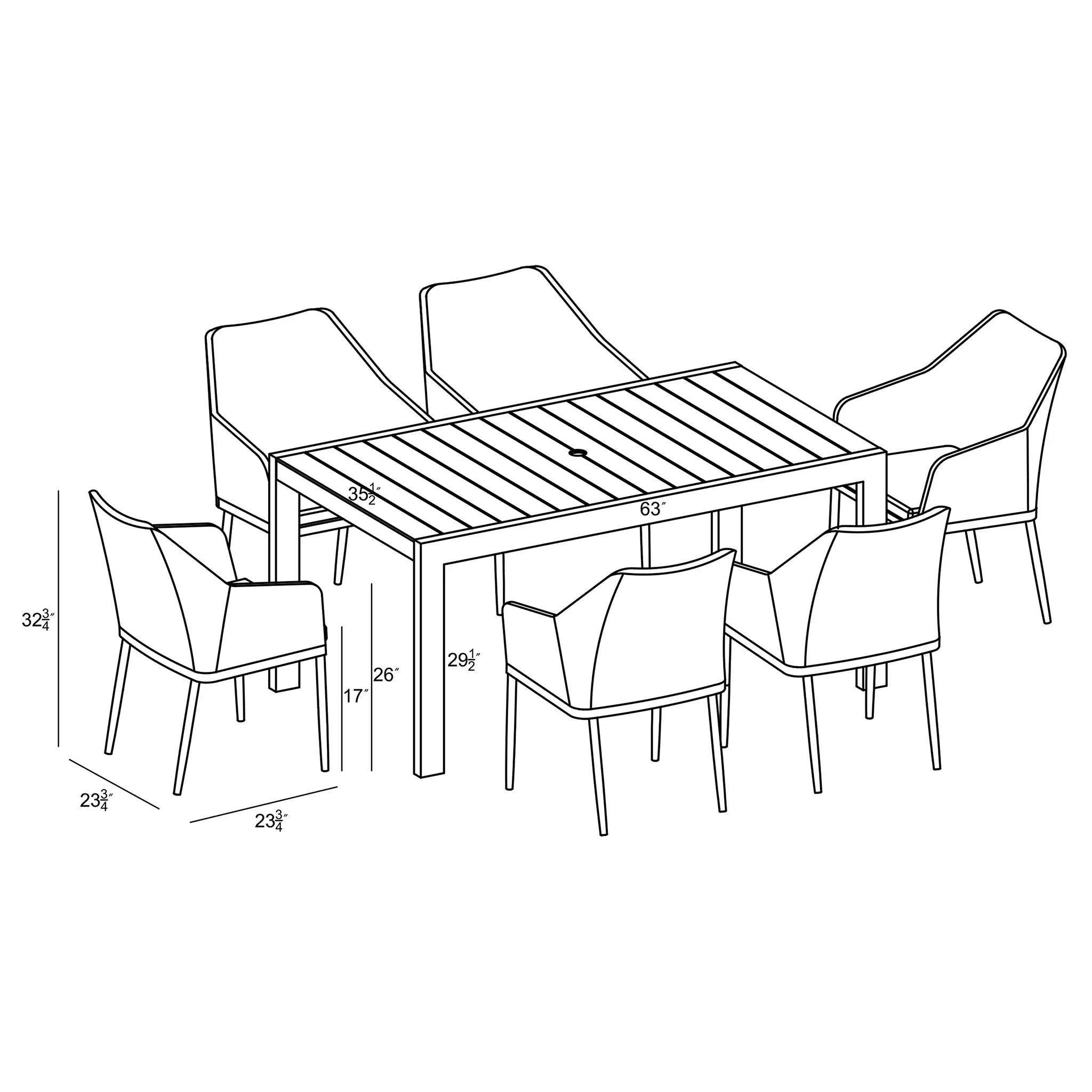 Harmonia Living Tailor Classic 6 Seat Aluminum Rectangular Dining Table - Black 6
