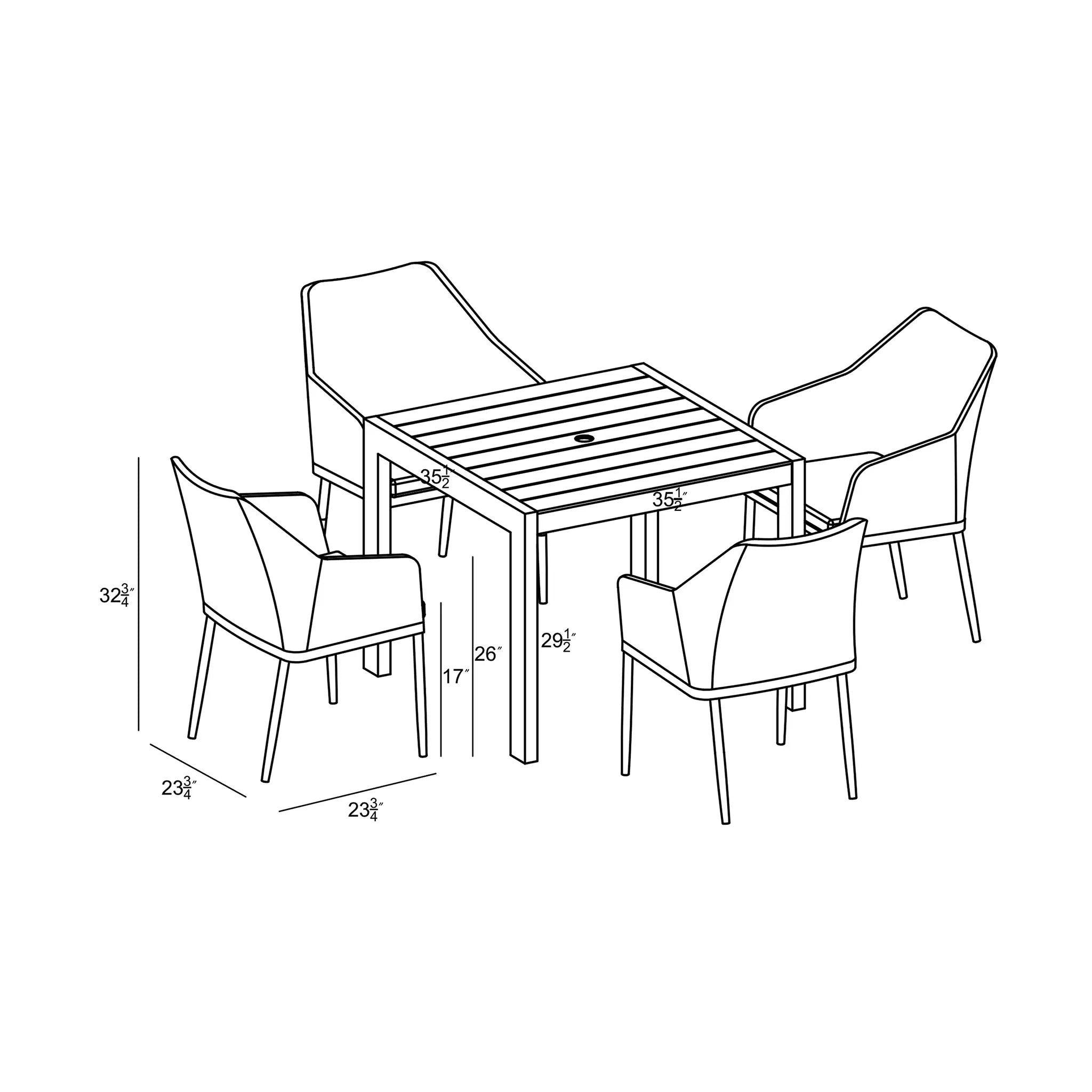 Harmonia Living Tailor Classic 4 Seat Aluminum Square Dining Table - Slate 6