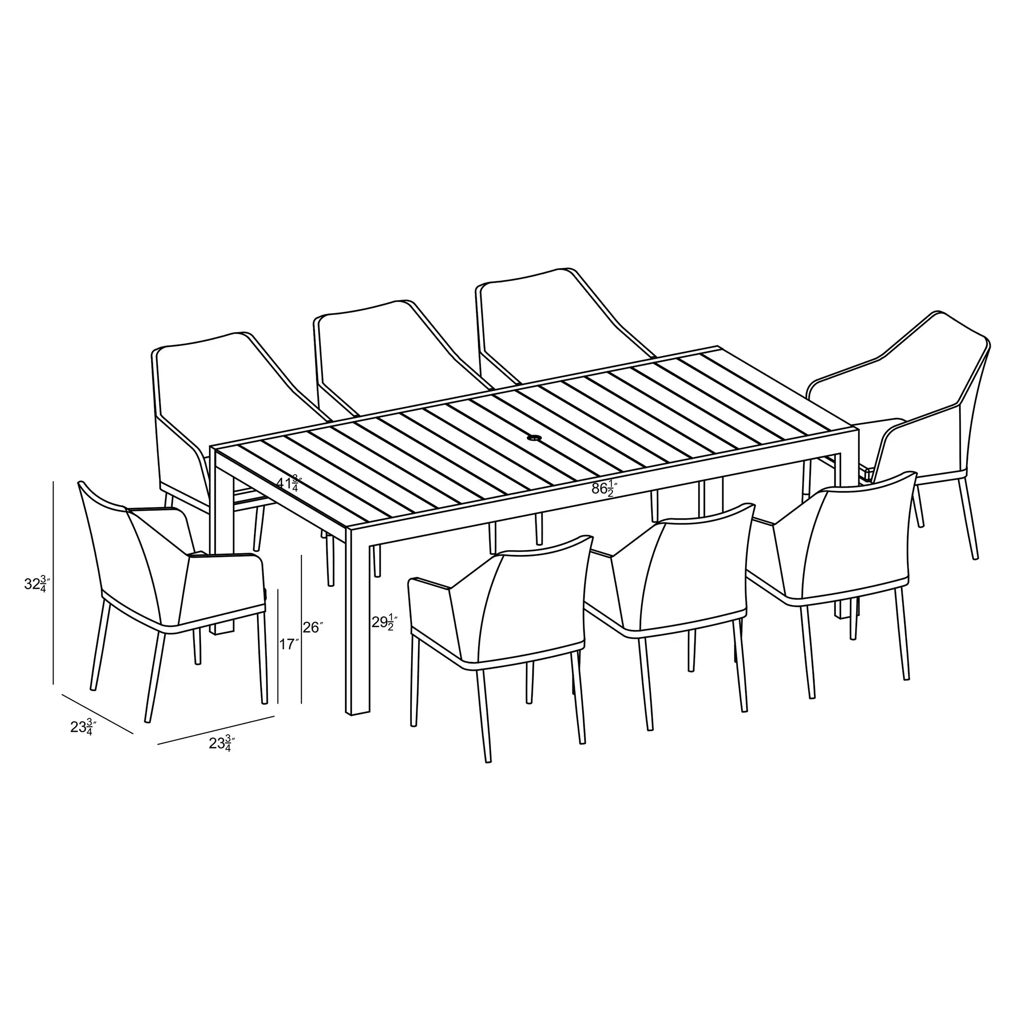 Harmonia Living Tailor Classic 8 Seat Aluminum Rectangular Dining Table - Slate 6