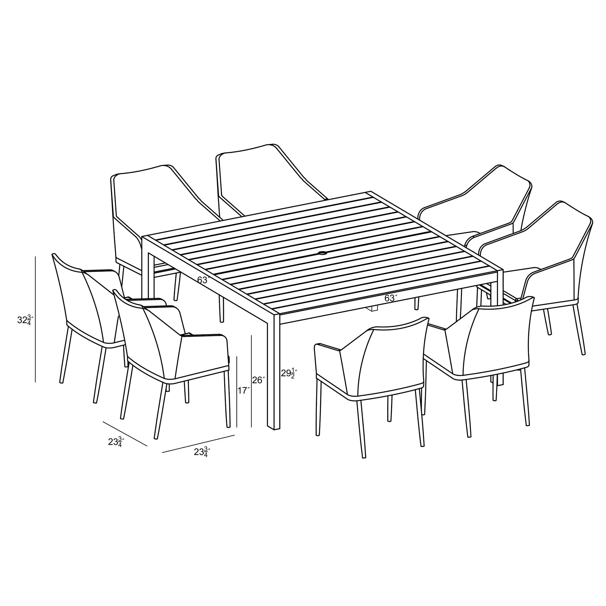 Harmonia Living Tailor Classic 8 Seat Aluminum Square Dining Table - Black 6